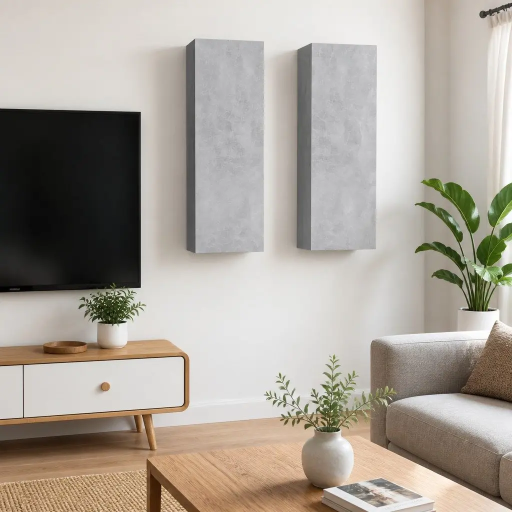 Wall-Mounted TV Cabinet Set Engineered Wood 30.5 x 30 x 90 cm Concrete Grey
