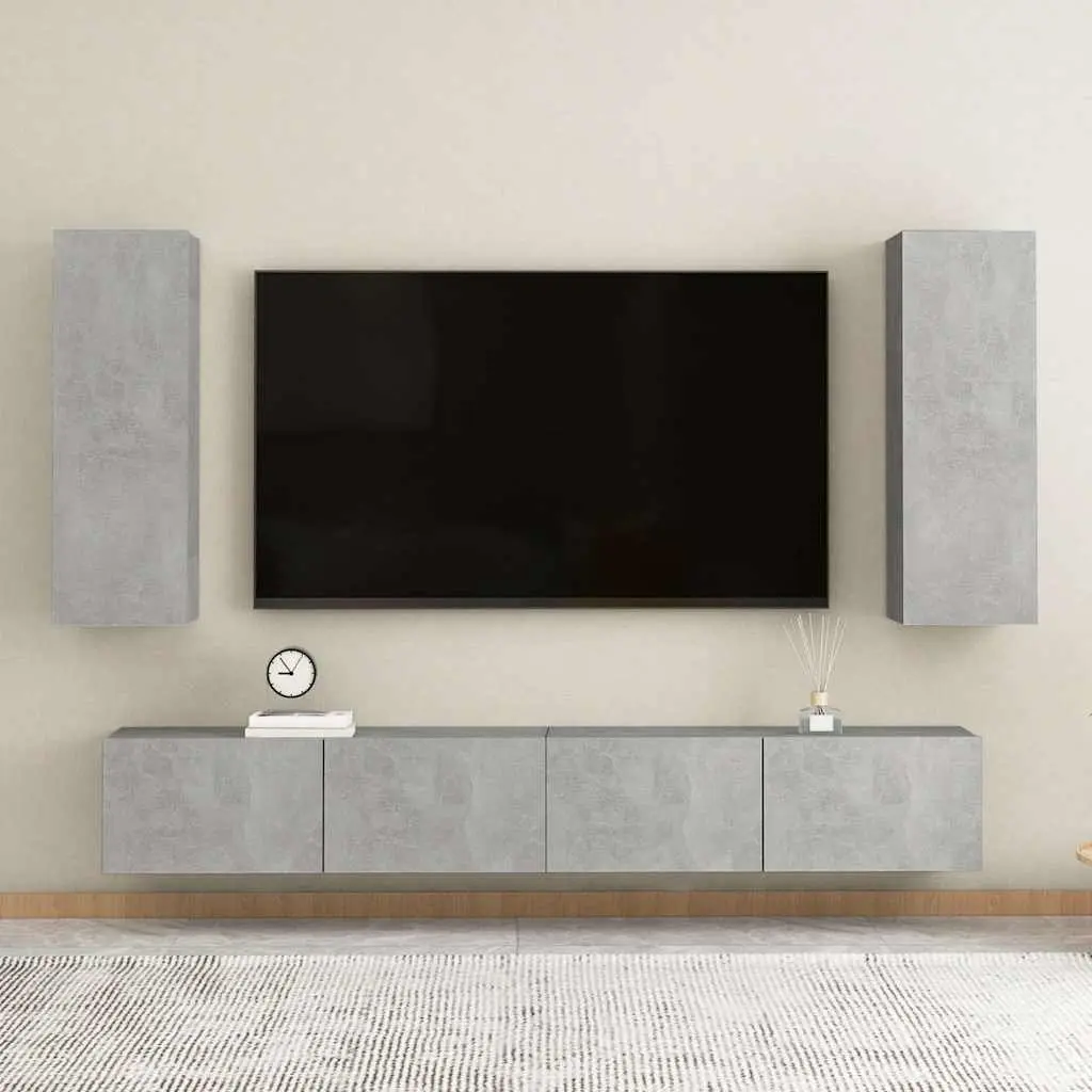 Wall-Mounted TV Cabinet Set Engineered Wood 30.5 x 30 x 90 cm Concrete Grey