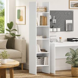Durable White Engineered Wood Book Cabinet with 5 Compartments