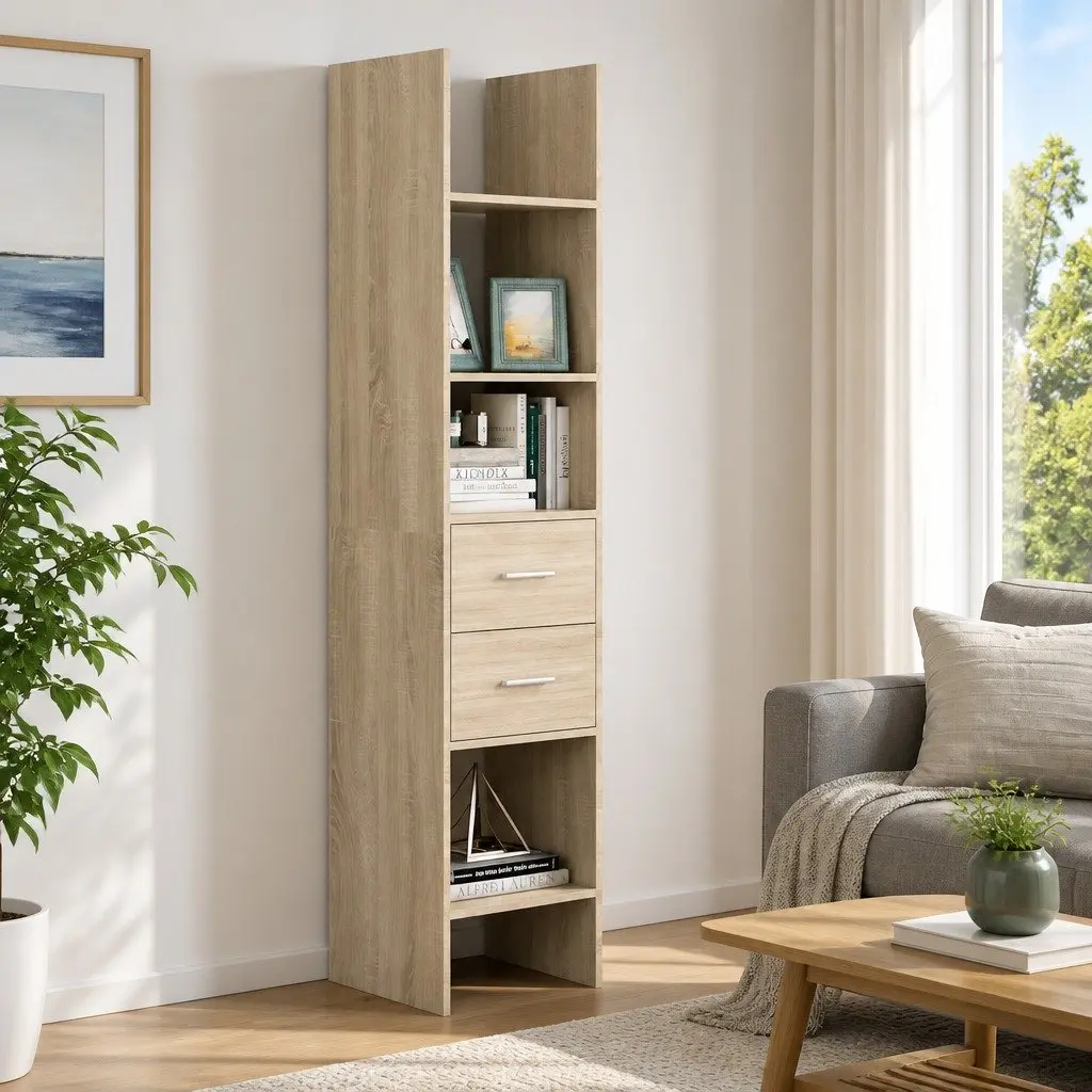 Engineered Wood Book Cabinet with Drawers