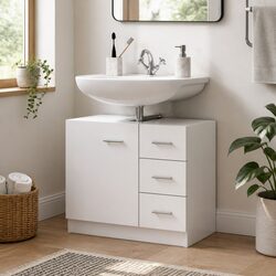 White Engineered Wood Bathroom Sink Cabinet with Drawers