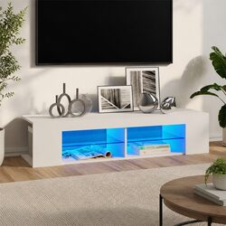 Modern White TV Cabinet with RGB LED Lights