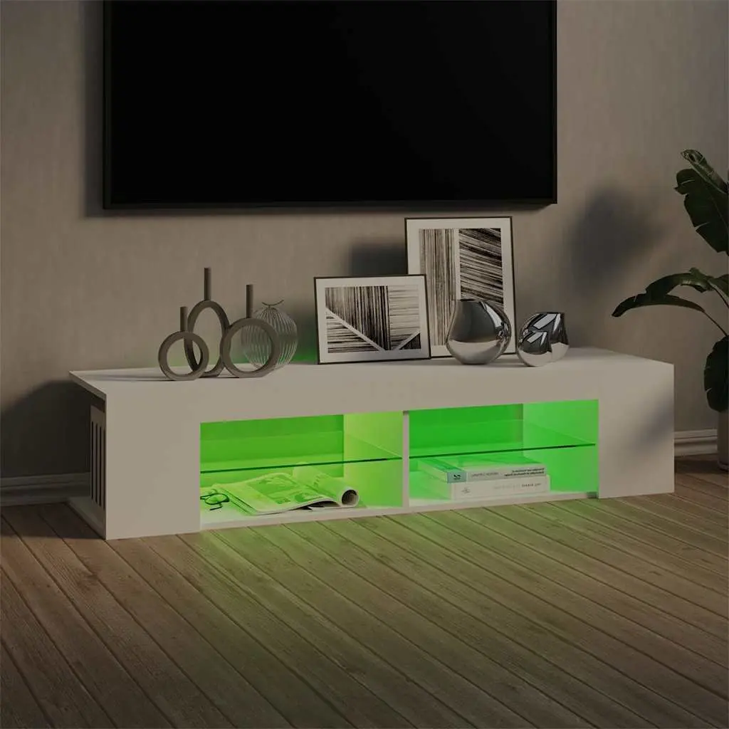 TV Cabinet RGB LED Lights Modern Storage White 135x39x30cm