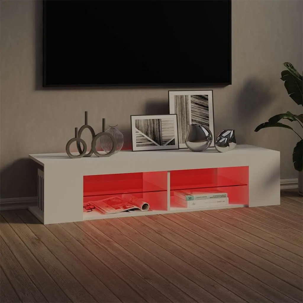 TV Cabinet RGB LED Lights Modern Storage White 135x39x30cm