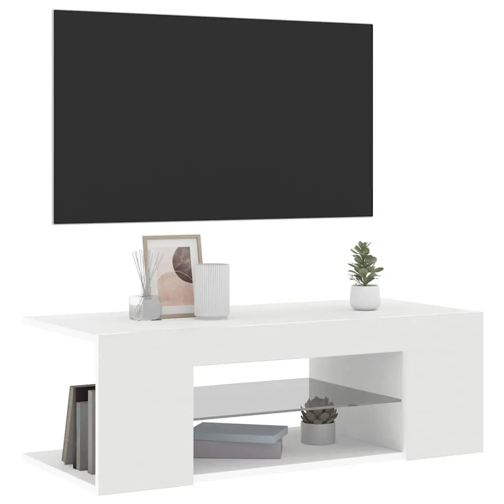 TV Cabinet RGB LED Lights White Modern Media Storage Unit 90 x 39 x 30 cm