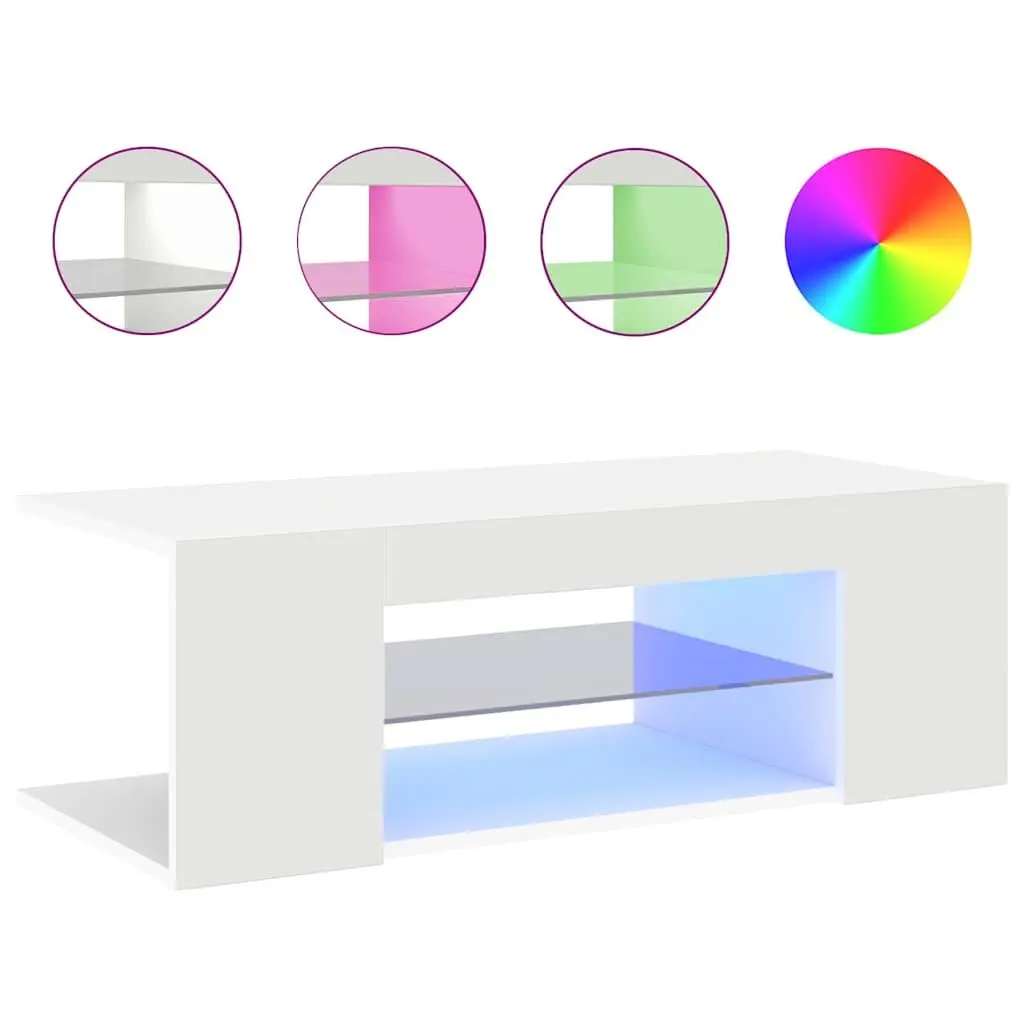 TV Cabinet RGB LED Lights White Modern Media Storage Unit 90 x 39 x 30 cm