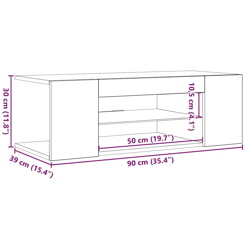 TV Cabinet RGB LED Lights White Modern Media Storage Unit 90 x 39 x 30 cm