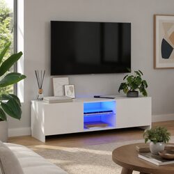 Modern White TV Cabinet with LED for Media Storage