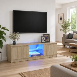 Stylish Brown TV Cabinet with RGB LED Lighting