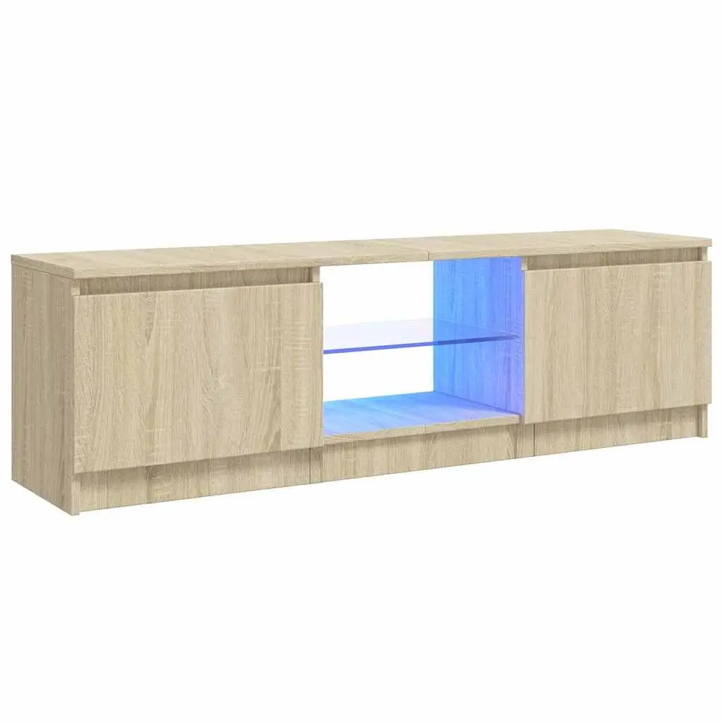 TV Cabinet Storage Unit Media Entertainment Brown RGB LED Lights 120 x 30 x 36 cm