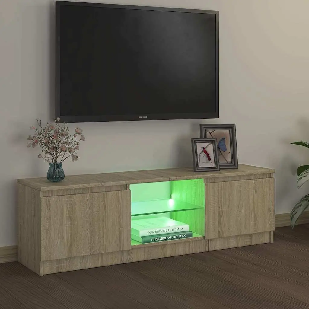 TV Cabinet Storage Unit Media Entertainment Brown RGB LED Lights 120 x 30 x 36 cm