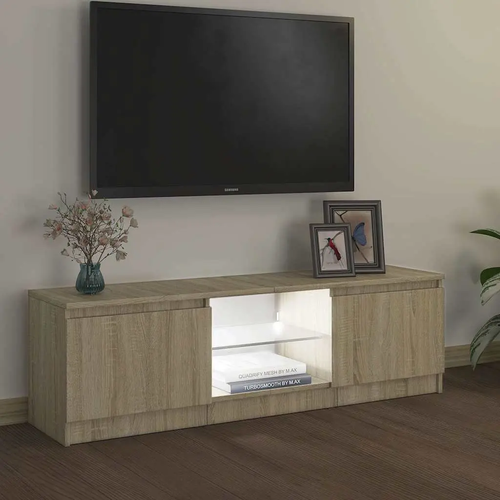 TV Cabinet Storage Unit Media Entertainment Brown RGB LED Lights 120 x 30 x 36 cm