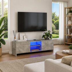 Grey Modern TV Cabinet with RGB LED Lighting