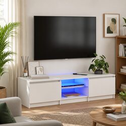 Modern White TV Cabinet with RGB LED Lighting 140x40x36cm
