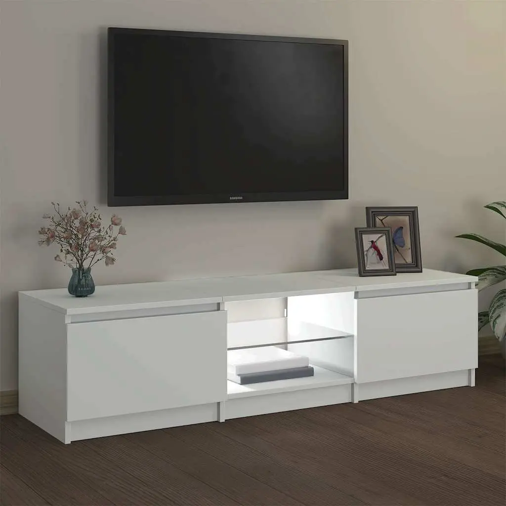 TV Cabinet Engineered Wood 140x40x36cm White with LED Lights