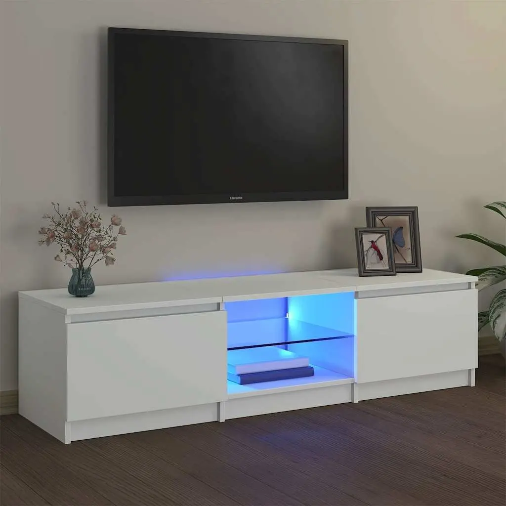 TV Cabinet Engineered Wood 140x40x36cm White with LED Lights