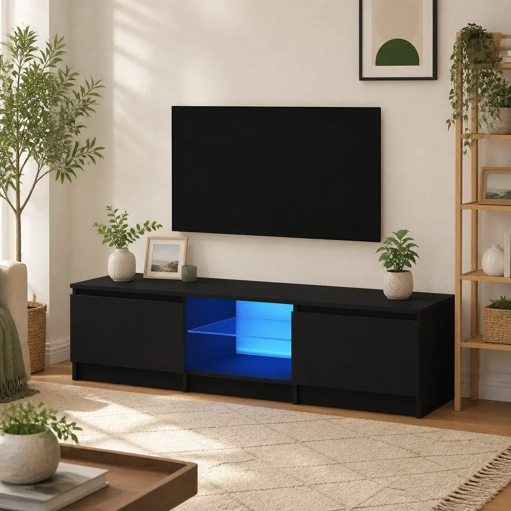 TV Cabinet Black RGB LED Lights 140x40x36cm Entertainment Unit Storage Organizer