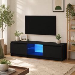 Sturdy Black TV Cabinet with RGB LED Lighting