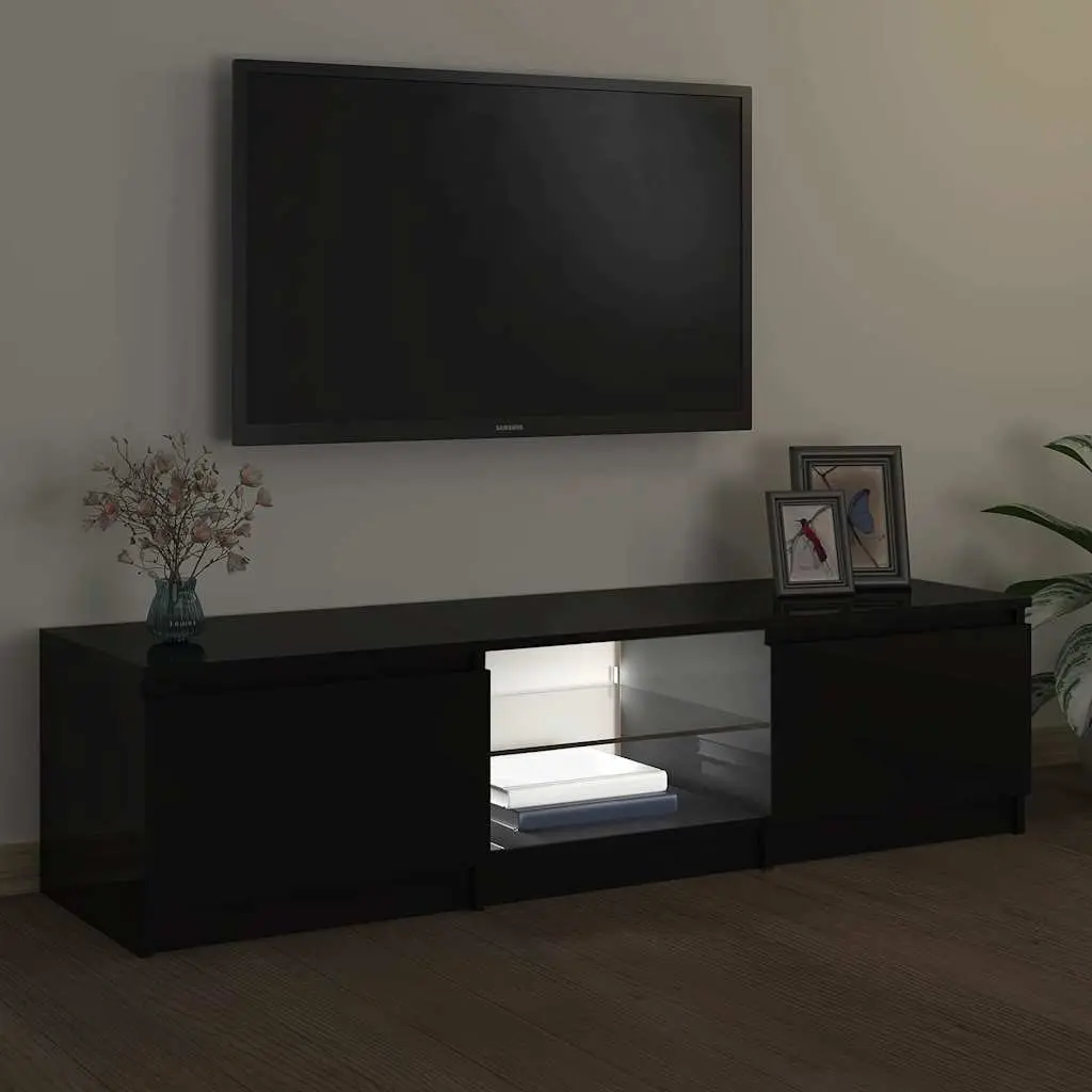 TV Cabinet Black RGB LED Lights 140x40x36cm Entertainment Unit Storage Organizer