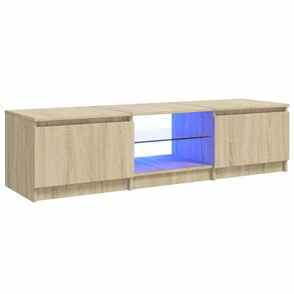 Brown Media Stand with LED Lights and Storage Space