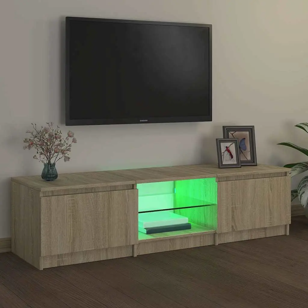 Brown Media Stand with LED Lights and Storage Space