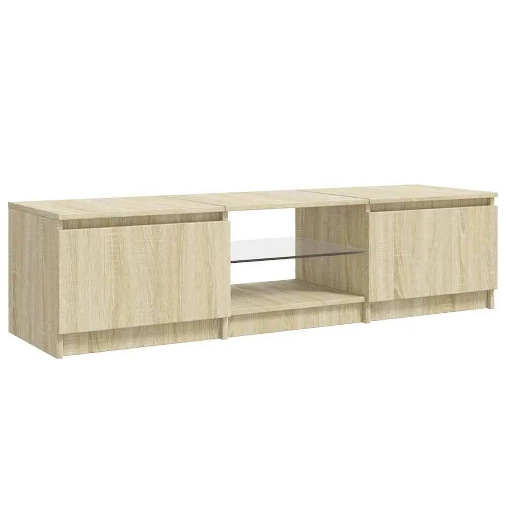 Brown Media Stand with LED Lights and Storage Space