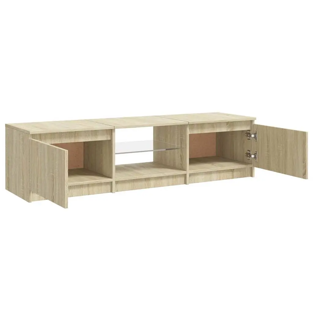 Brown Media Stand with LED Lights and Storage Space