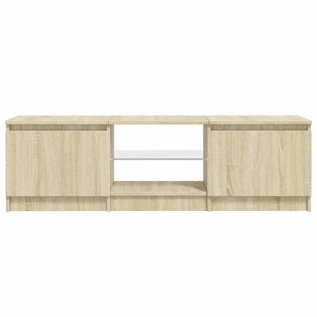 Brown Media Stand with LED Lights and Storage Space