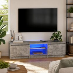 Grey TV Cabinet with LED Lighting and Ample Storage