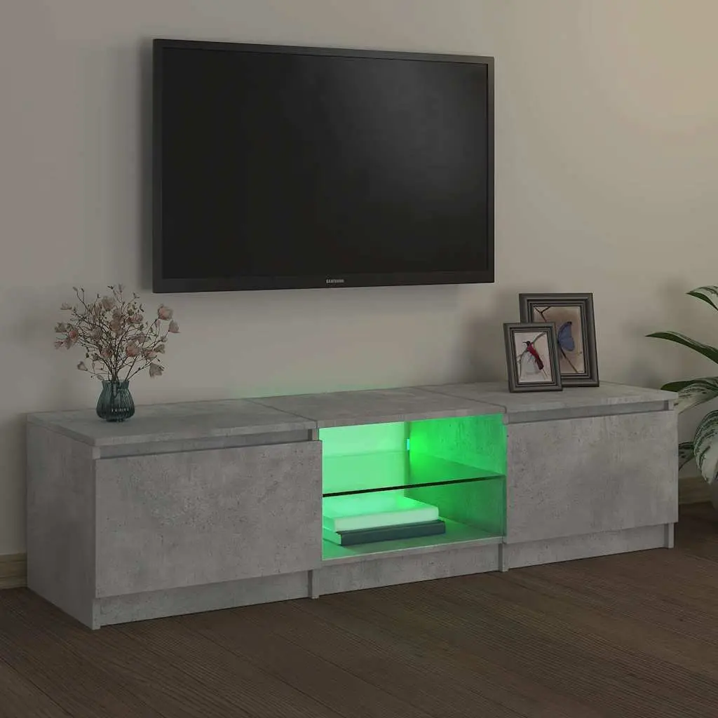 Grey TV Cabinet with LED Lighting and Ample Storage