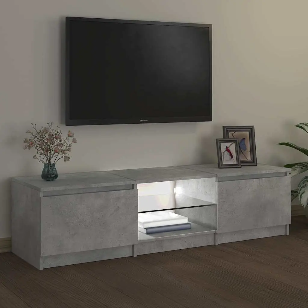Grey TV Cabinet with LED Lighting and Ample Storage