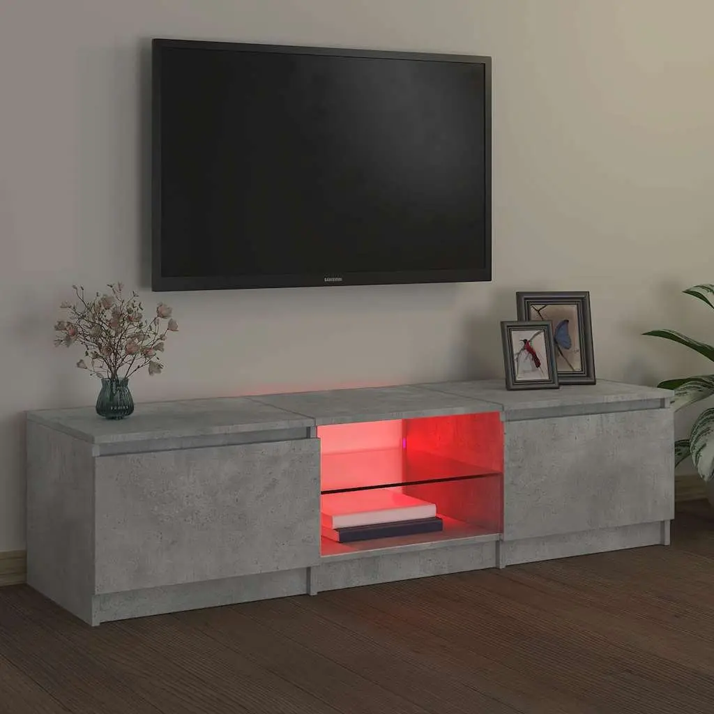 Grey TV Cabinet with LED Lighting and Ample Storage
