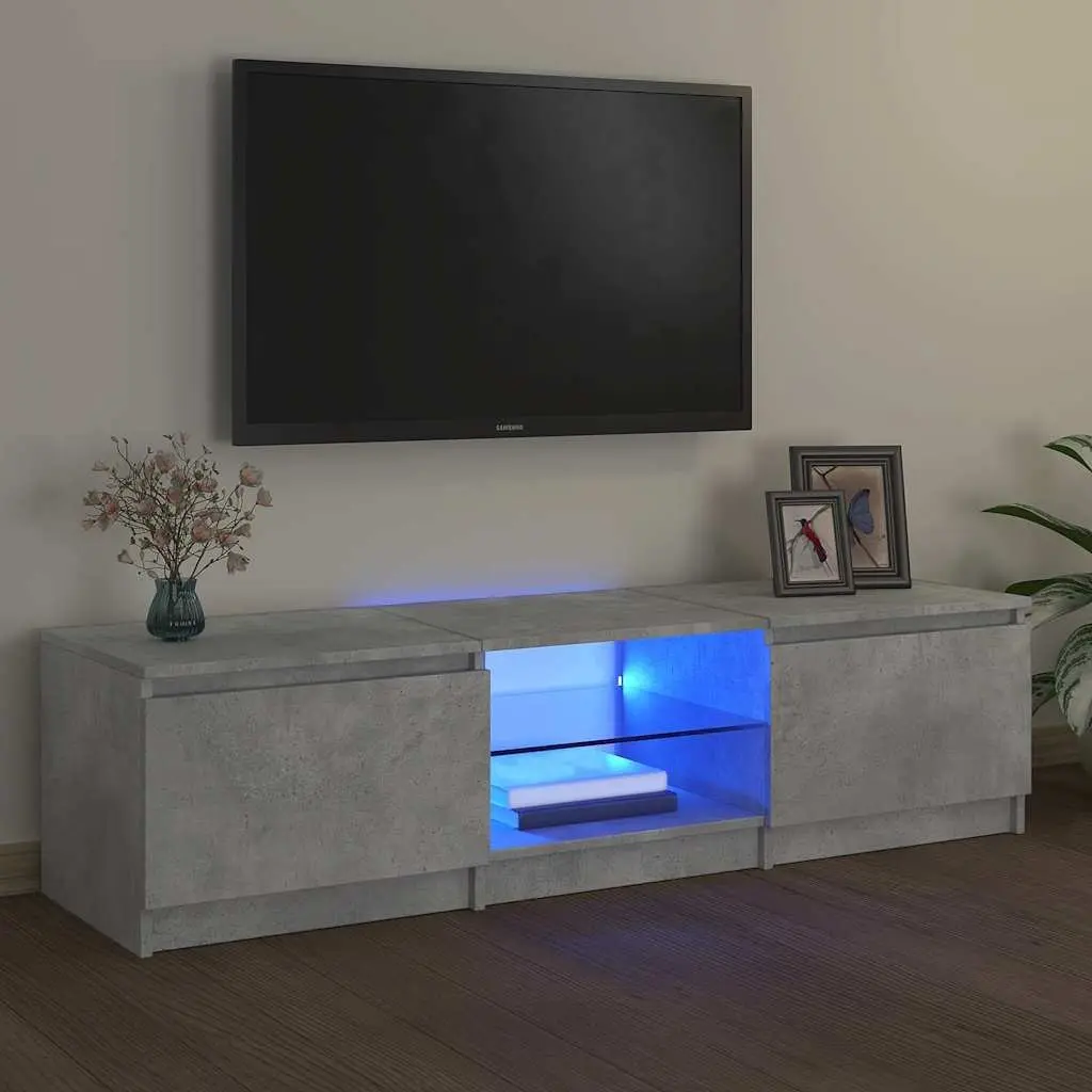 Grey TV Cabinet with LED Lighting and Ample Storage