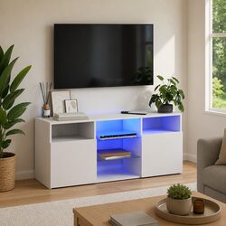 Durable TV Cabinet with RGB LED Lights for Media Storage