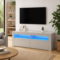 White Modern TV Cabinet with RGB LED Lights