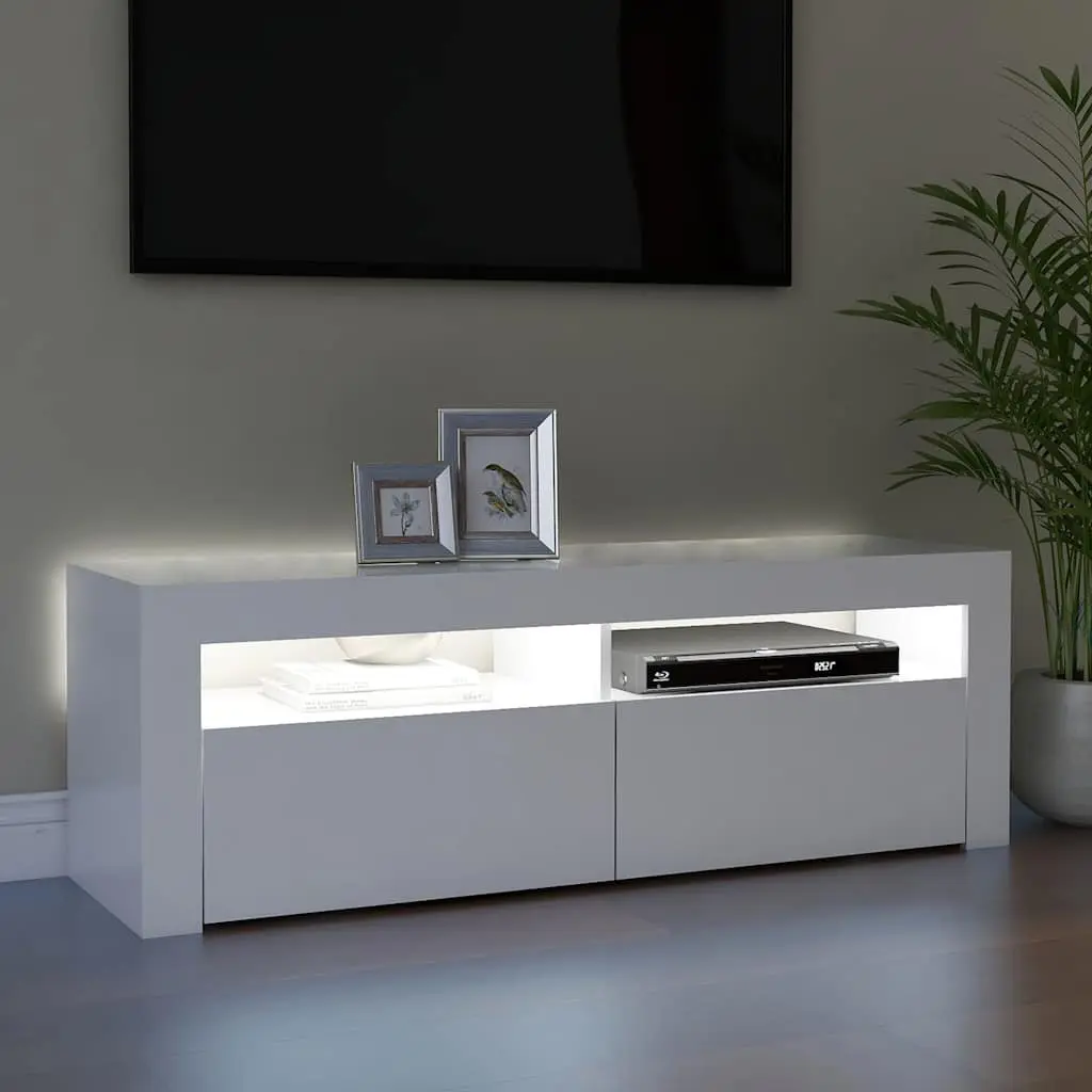 TV Cabinet RGB LED Lights White Modern Entertainment Stand Storage Unit 120x35x40cm