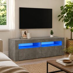 Grey TV Cabinet with RGB LED Lights for Modern Spaces