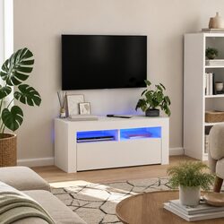 Modern White LED TV Cabinet with Adjustable Shelves