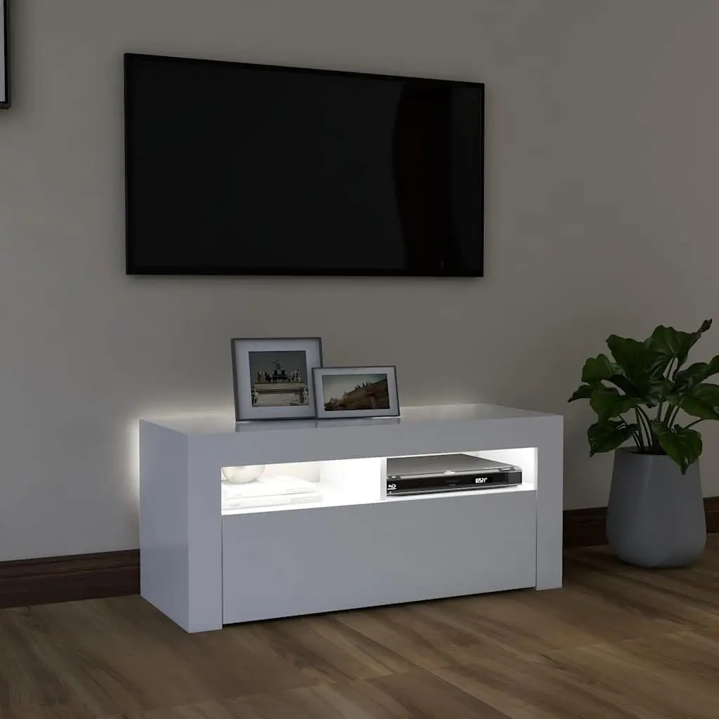 White LED TV Cabinet with Adjustable Shelves