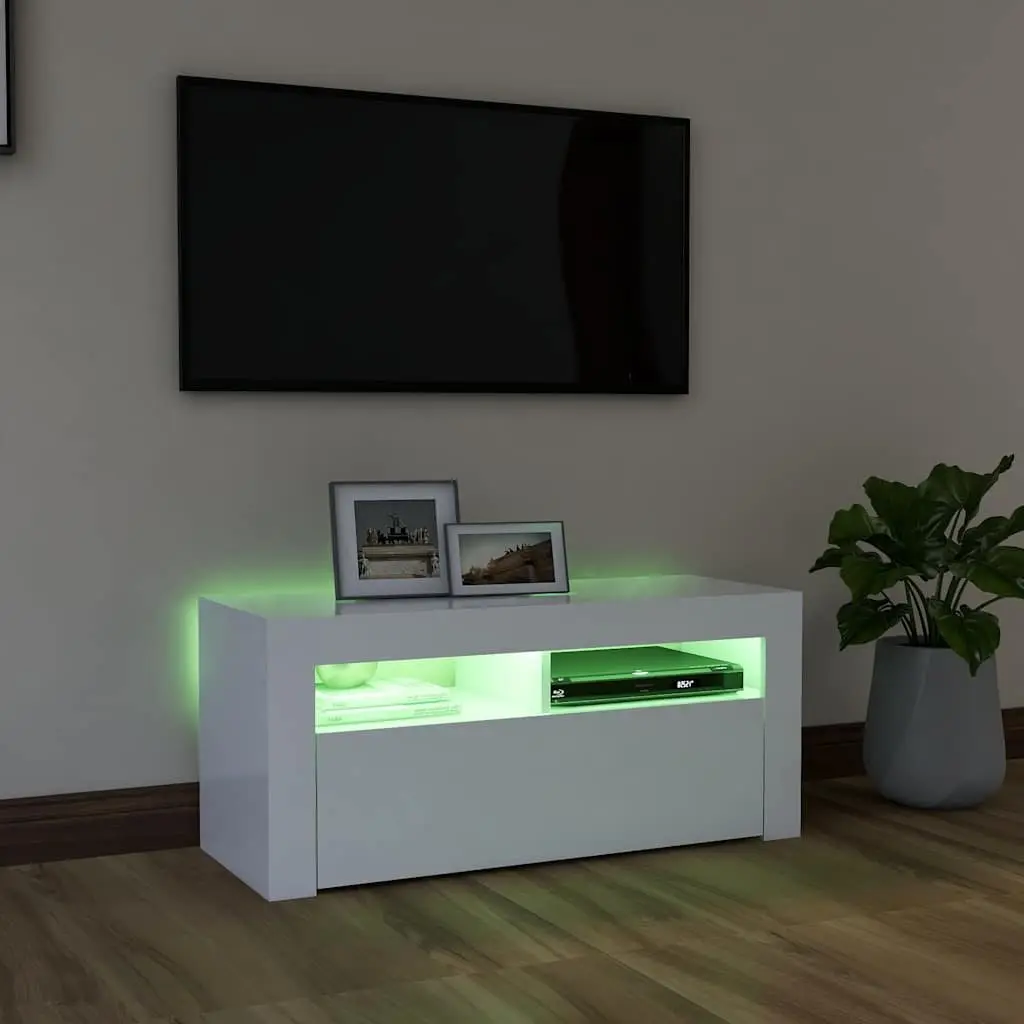 White LED TV Cabinet with Adjustable Shelves