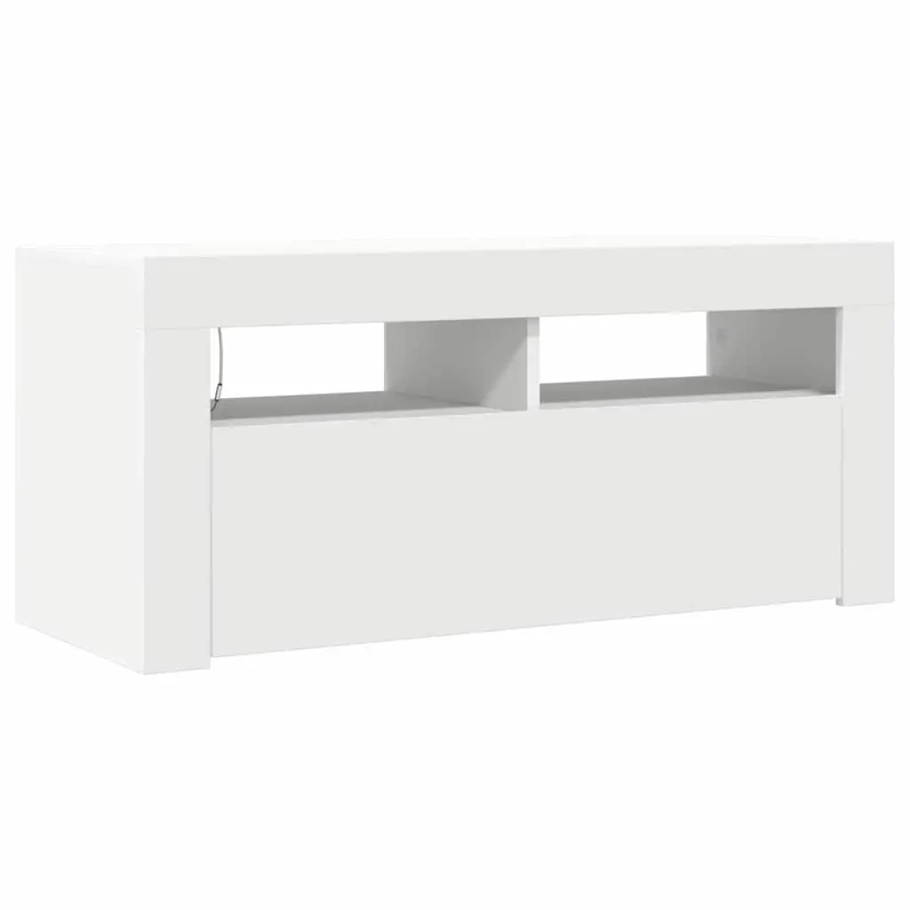 White LED TV Cabinet with Adjustable Shelves