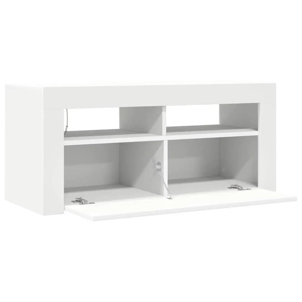 White LED TV Cabinet with Adjustable Shelves