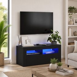 Modern Black TV Cabinet with LED Lights and Storage