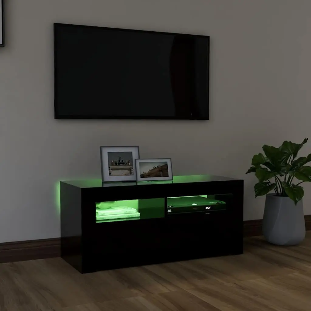 Black TV Cabinet with LED Lights and Storage