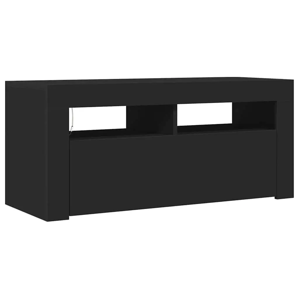 Black TV Cabinet with LED Lights and Storage