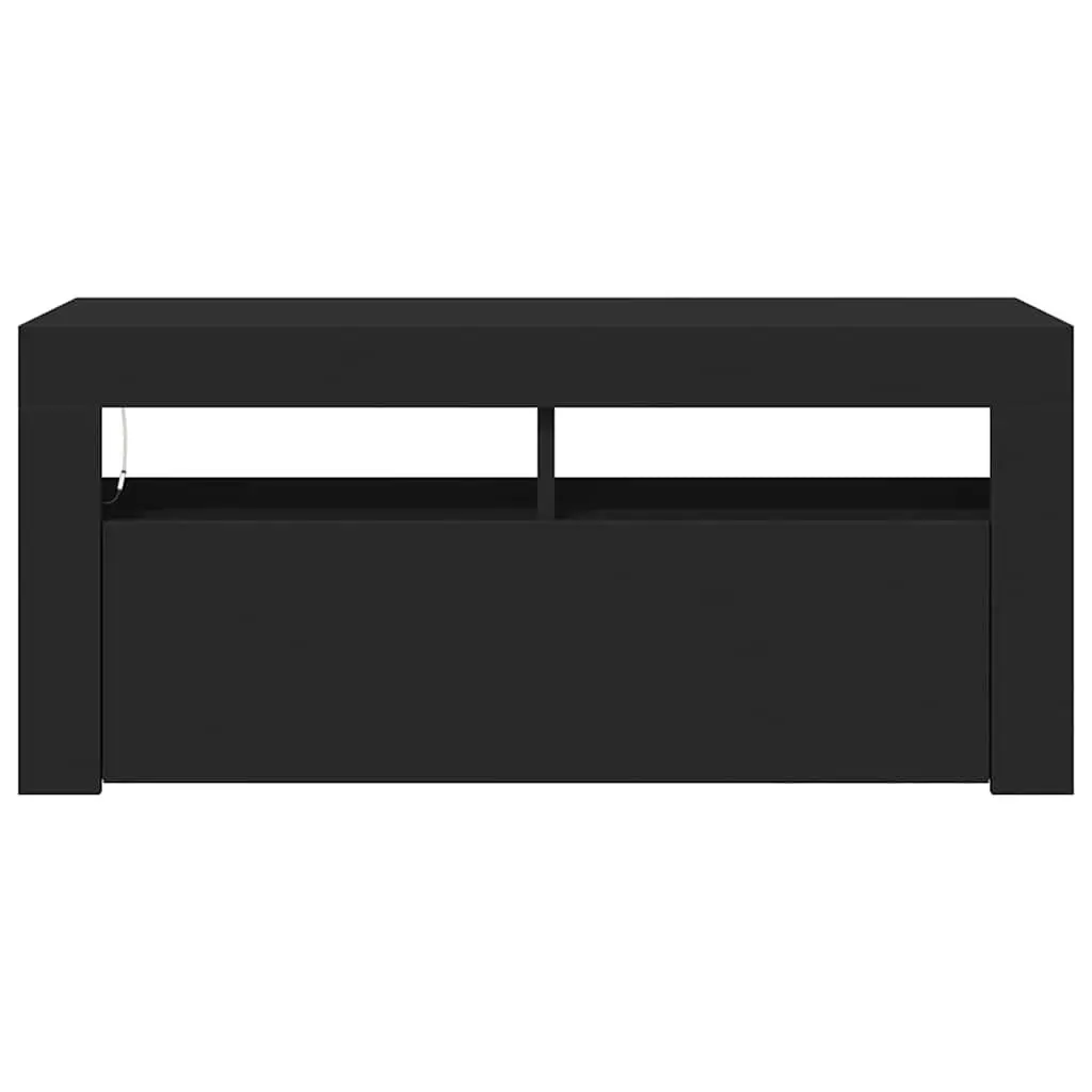 Black TV Cabinet with LED Lights and Storage