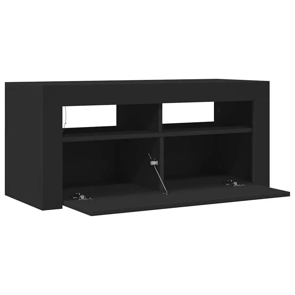 Black TV Cabinet with LED Lights and Storage