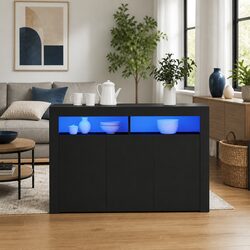 Stylish Black Sideboard with RGB LED Lights 115.5x30x75 cm
