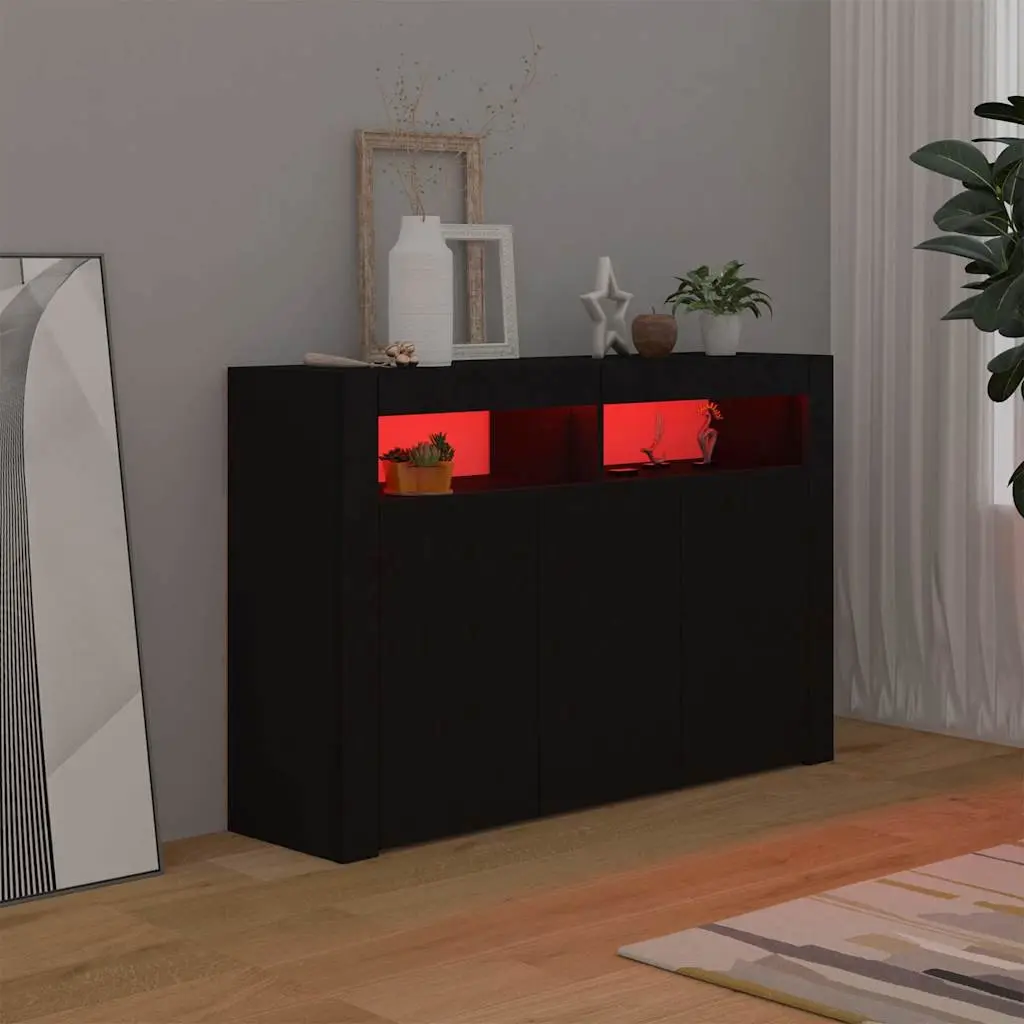 Sideboard Storage Cabinet Black RGB LED Lights 115.5x30x75 cm