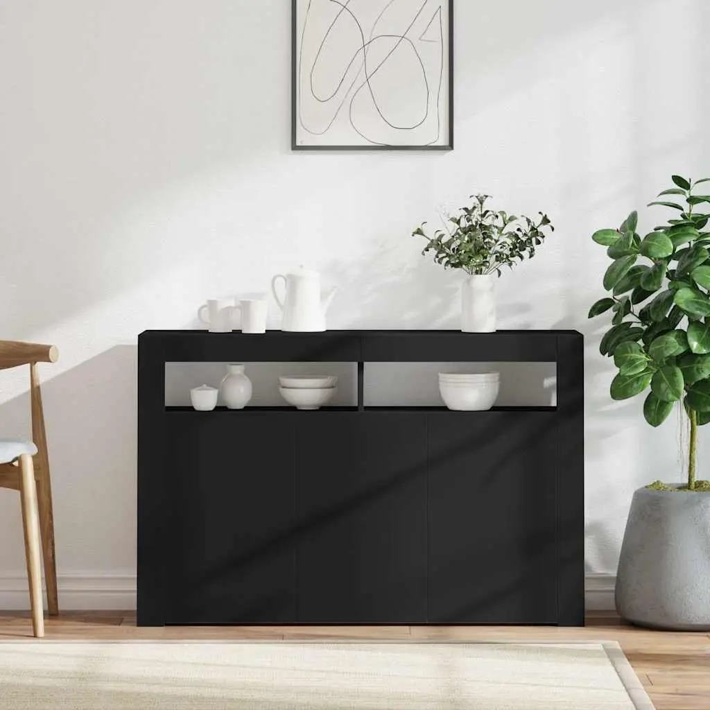 Sideboard Storage Cabinet Black RGB LED Lights 115.5x30x75 cm